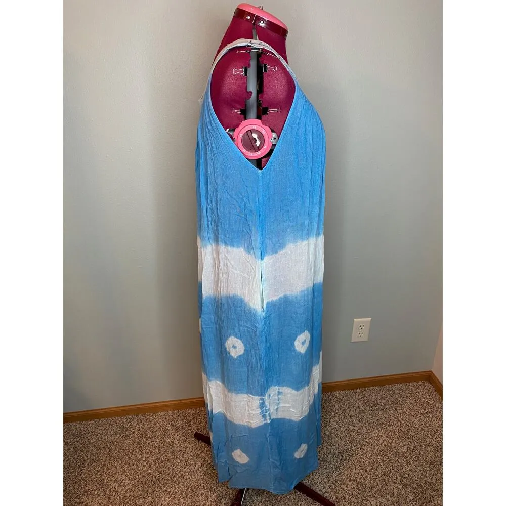 Sun dress tie dye muu muu boho blue white Size 1X - Image 8