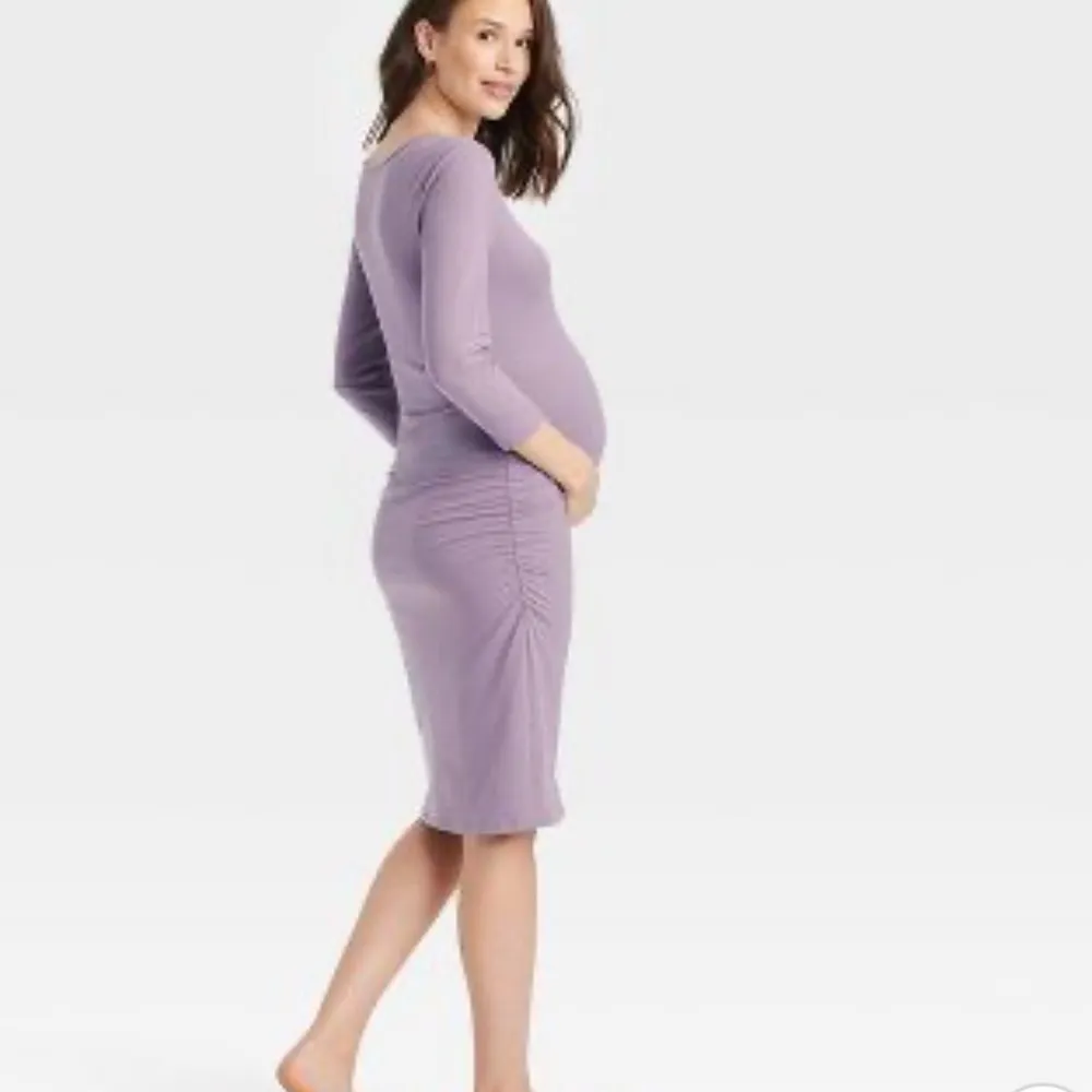 ISABEL & INGRID Sz XS Maternity Purple Dress Womens 3/4 Sleeve Ruched Midi NWT - Image 4