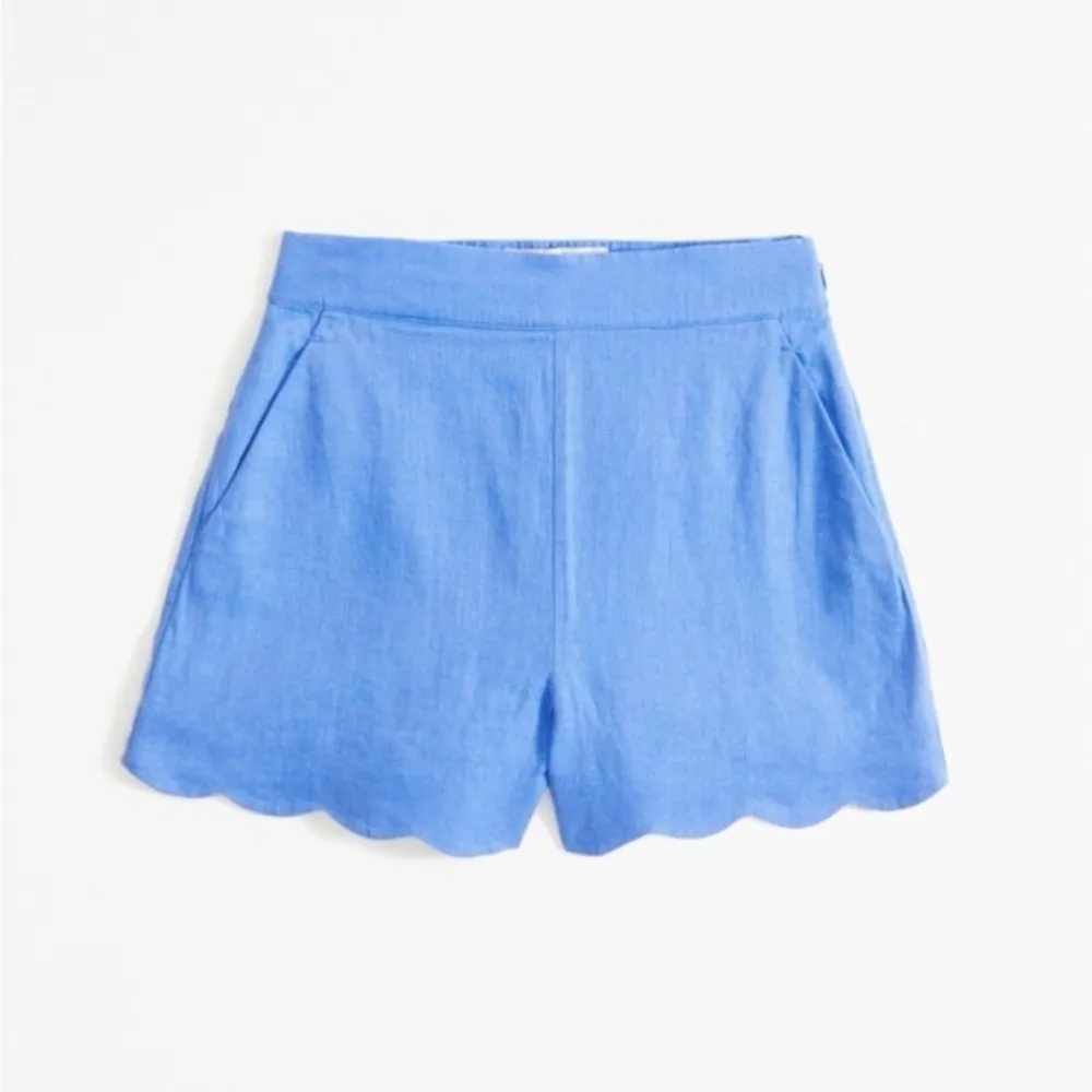 Abercrombie & Fitch Premium Linen Scallop-Hem Tailored Shorts Blue Size 32 NWT - Image 2