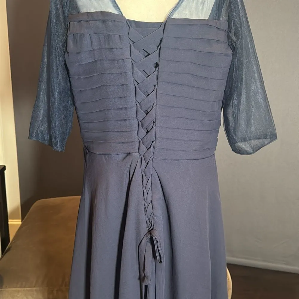 Women’s Navy Blue Pleated Chiffon Formal Dress Corset Back Sheer Sleeve Size 16W - Image 6