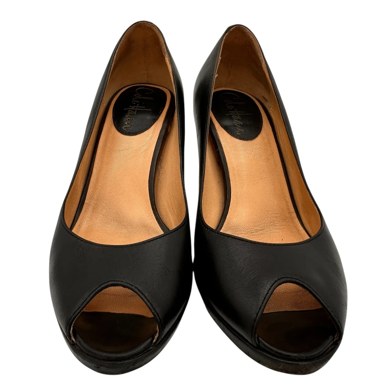 Cole Haan Black Nike Air Sole Peep Toe Leather Heels Size 6B - Image 2