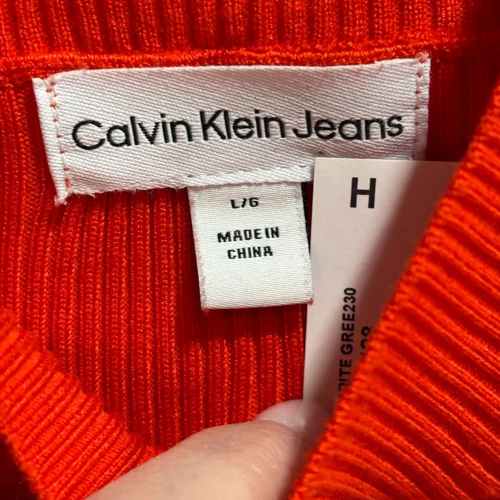 Calvin Klein Jeans Women’s Performance Ribbed Crop Top, Orange, Large - Image 4