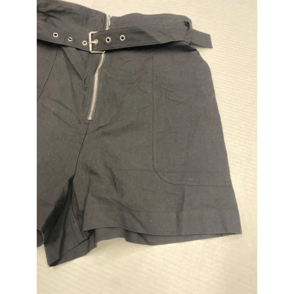 New Elodie Womens Casual Shorts Black High Waist Belted Zip Cuffed M (b9) - Image 4