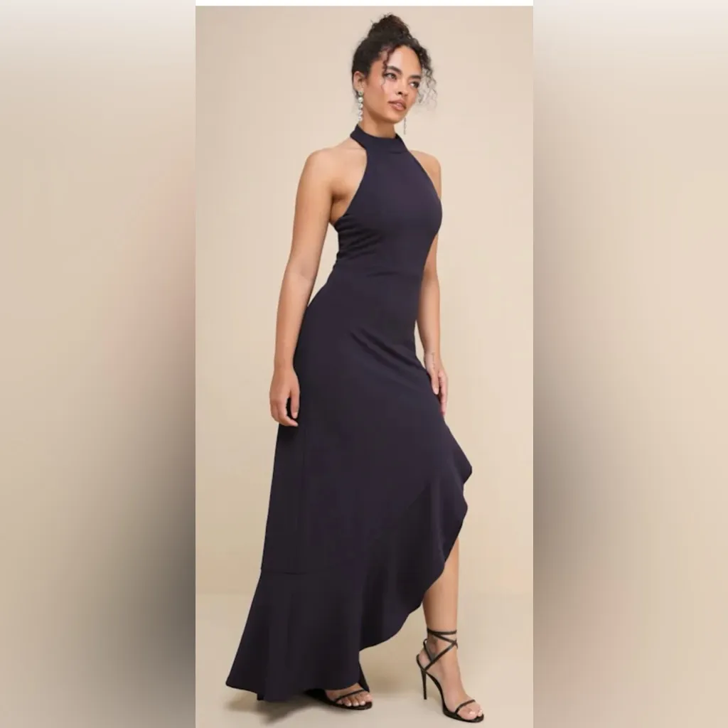 Lulu's Navy High Low Halter Dress NWOT Sz XS prom hoco wedding guest party gala - Image 3