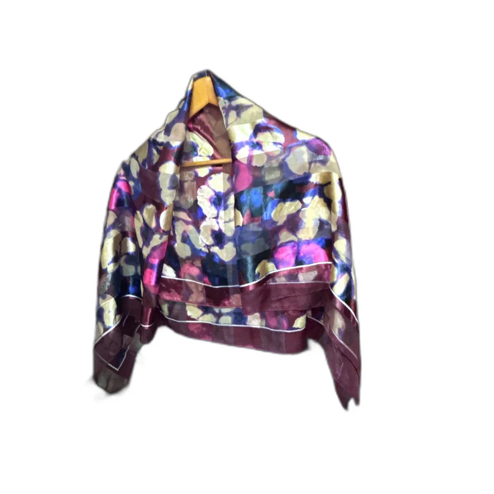 Floral Print Square Scarf with Metallic Accents - 39" - Image 2