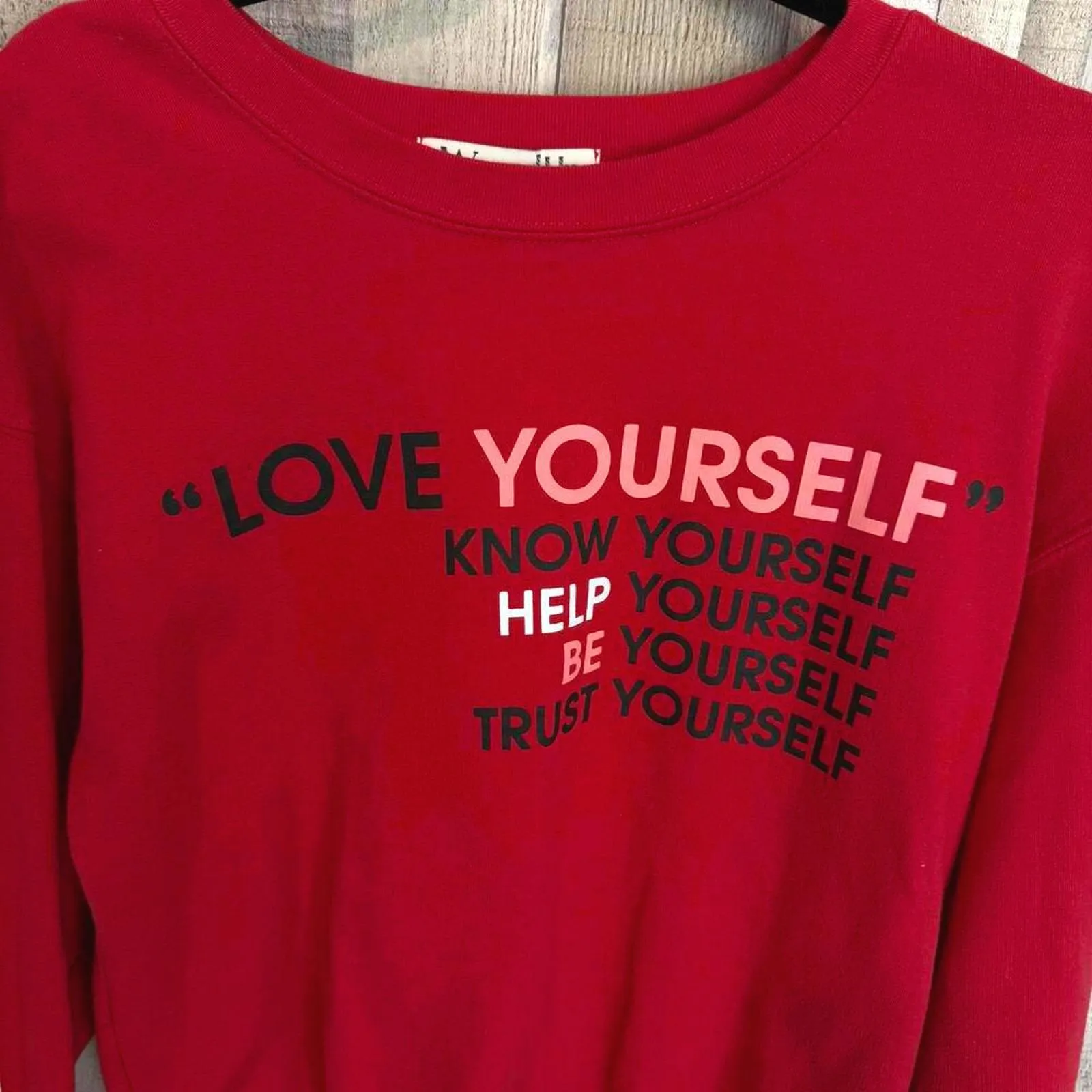 Wound Up Red 'Love Yourself' Sweatshirt Women's Size M (7-8) Relaxed Valentines - Image 3