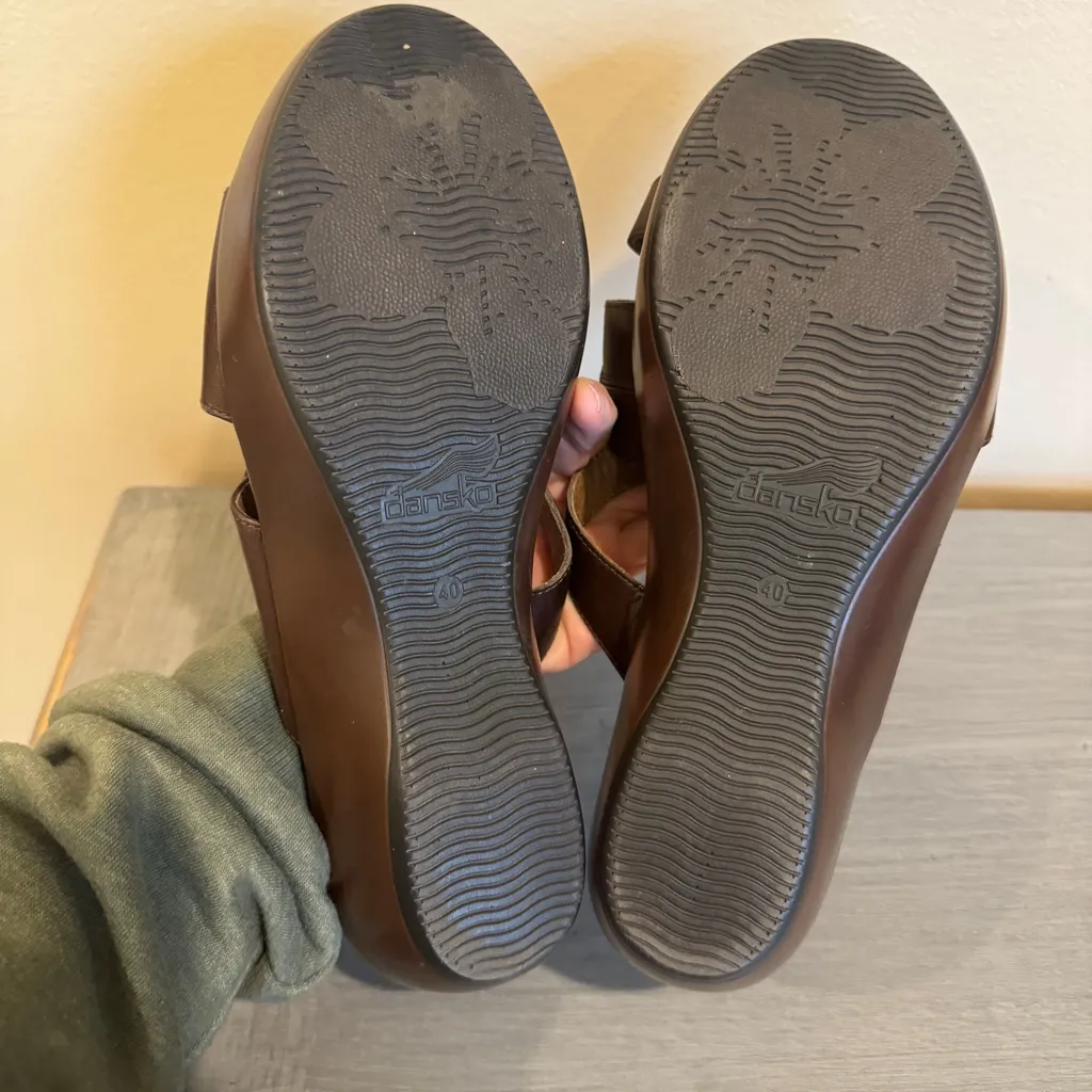 Dansko Donna Coffee Swirl Sandal Wedge Heel Platform Slide Open Toe Leather 40/9 Brown - Image 5