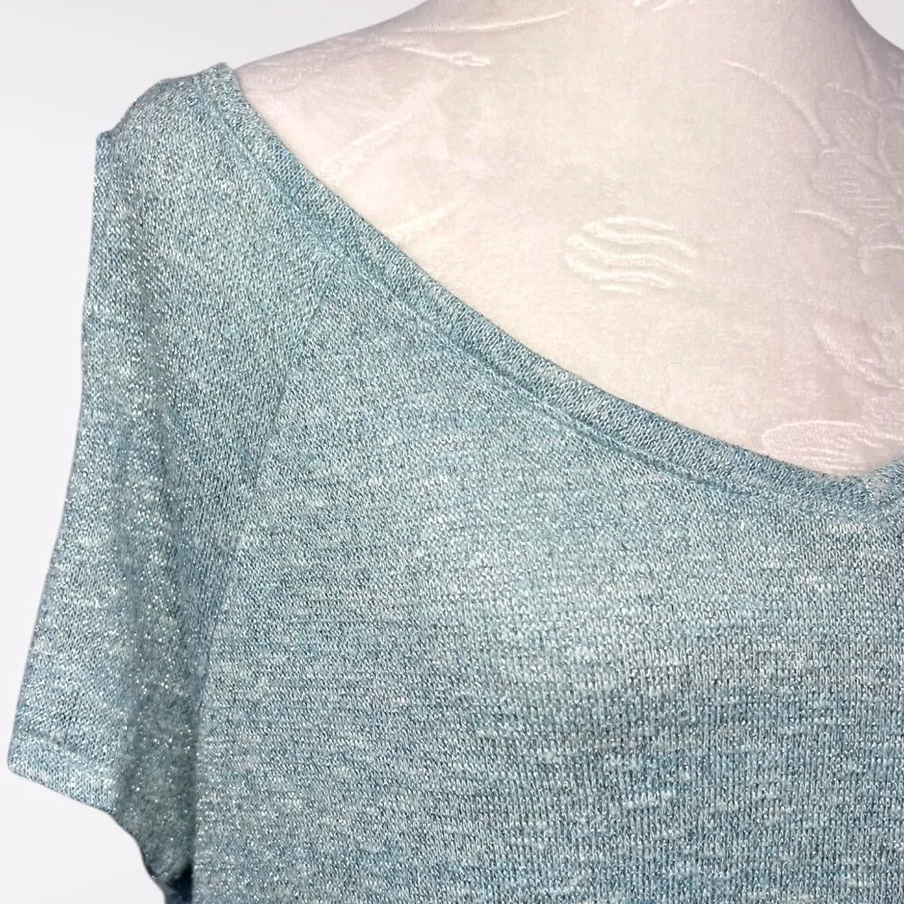 Juicy Couture Ombré Knit Short Sleeve V Neck Top Blue Gray XL - Image 2