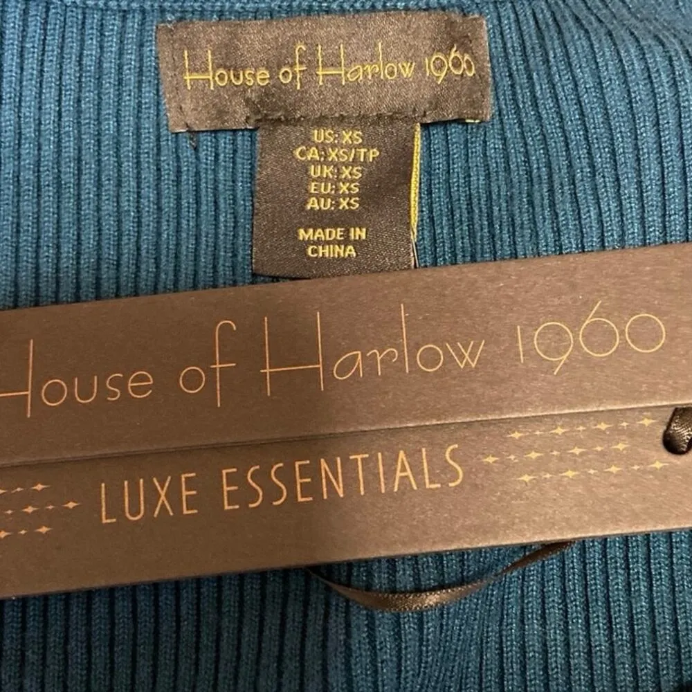 House of Harlow 1960 NWT Ribbed Knit Diamond Neck Long Sleeve Bodysuit Top Sz XS - Image 3