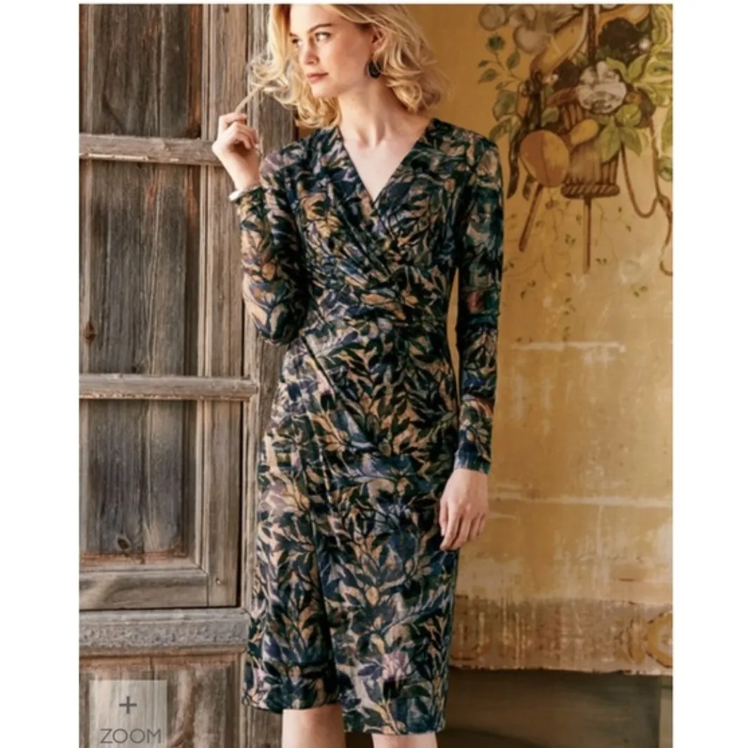 Peruvian Connection Womens Shadow Vine Dress Size S Long Sleeve Ruched Midi - Image 2