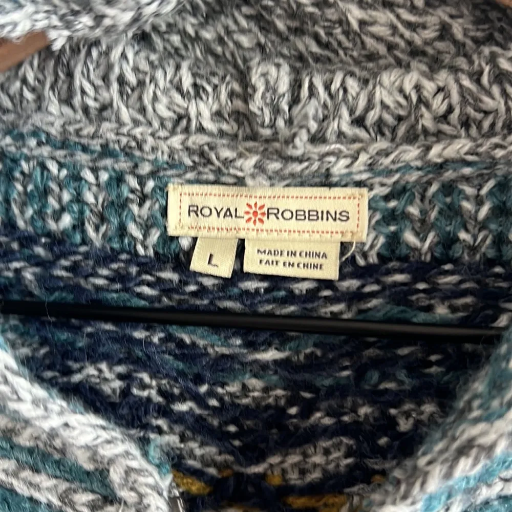 Royal Robbins Knit Zip Up Hoodie Sweater Wool Blend Women’s Large Blue Gray L - Image 3