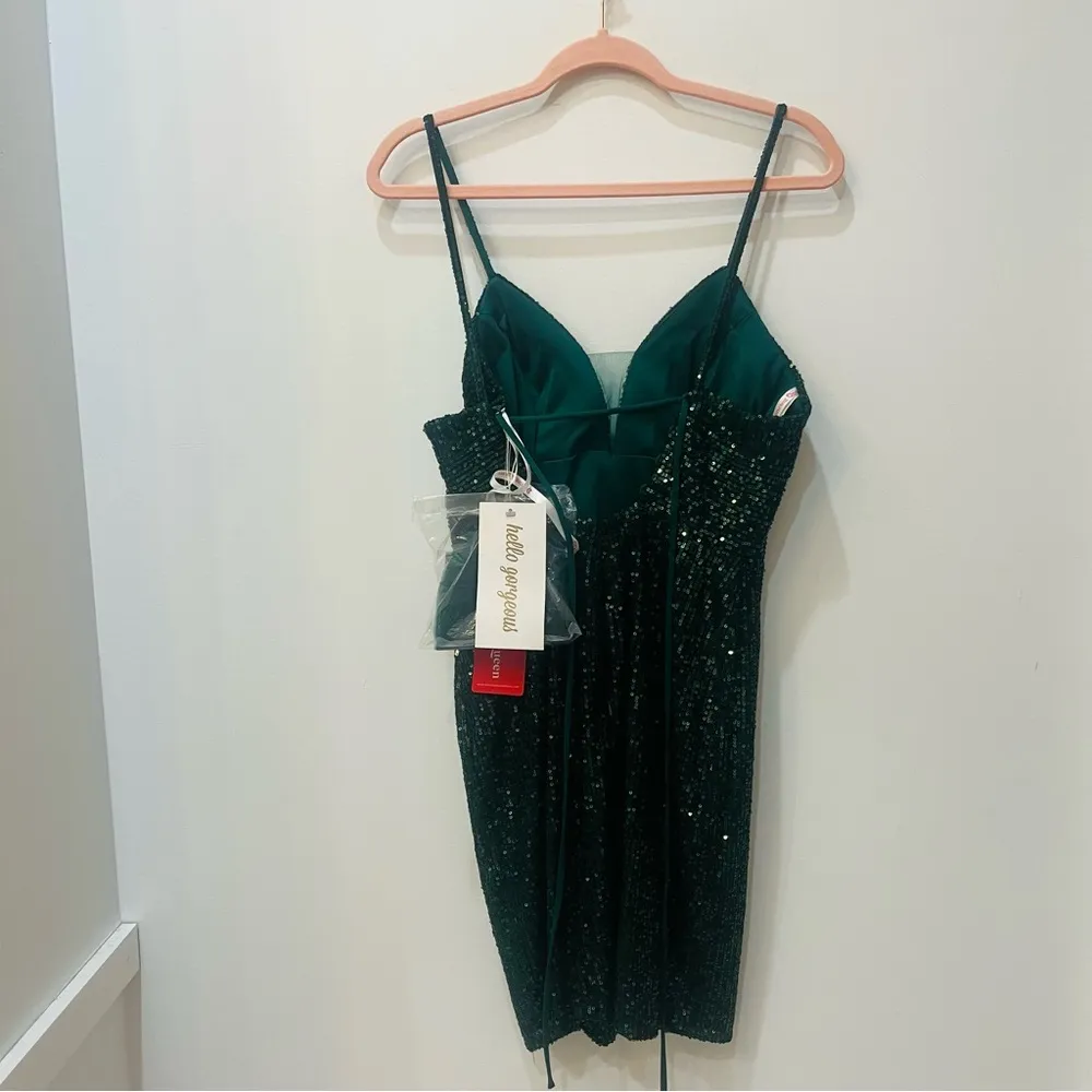 NWT Dancing Queen 3317 - Sweetheart Fitted Sequin Cocktail Dress Medium Green - Image 5
