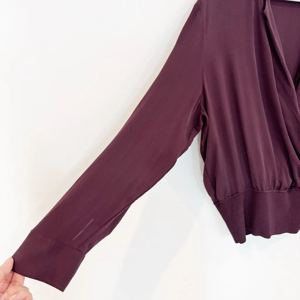 Theory Silk Wrap Style Blouse Top Burgundy Size Large - Image 4