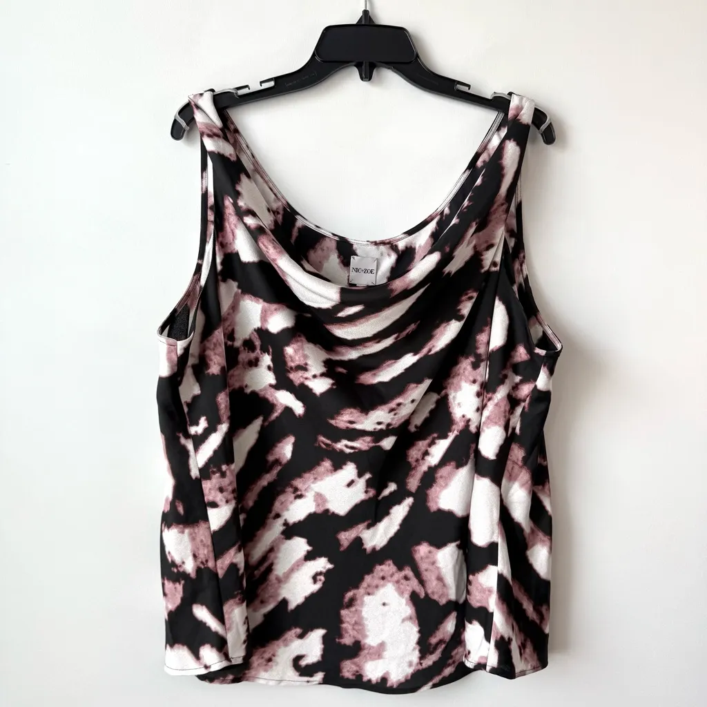 Nic+Zoe‎ Spring Shadow Cowl Neck Tank Top Black Multi 3X - Image 4