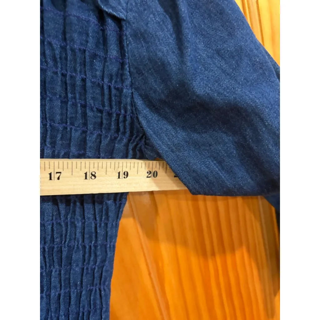 Vintage BIS BIS by Gene Ewing Smocked Denim Prairie Dress USA Made Long Sleeve Blue Size 10 - Image 7