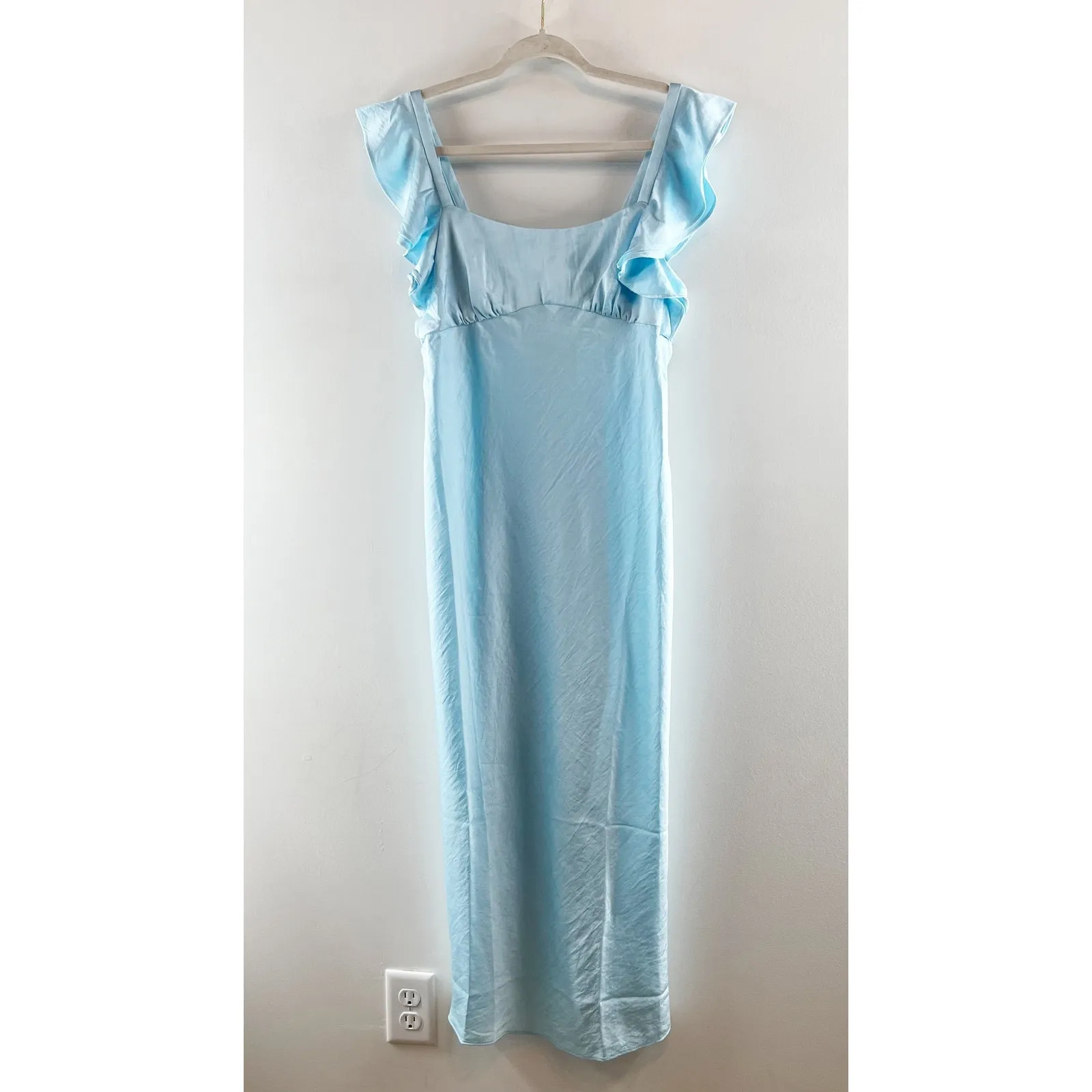 Madewell Flutter Ruffle Sleeve Satin Maxi Slip Dress Clarity Blue 6 - Image 5