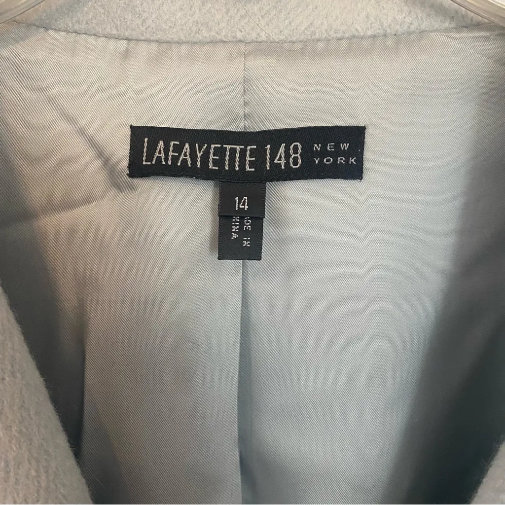 Lafayette 148 New York Blue Single Breasted Pea Coat Angora, Silk, and Wool Size 14 - Image 3