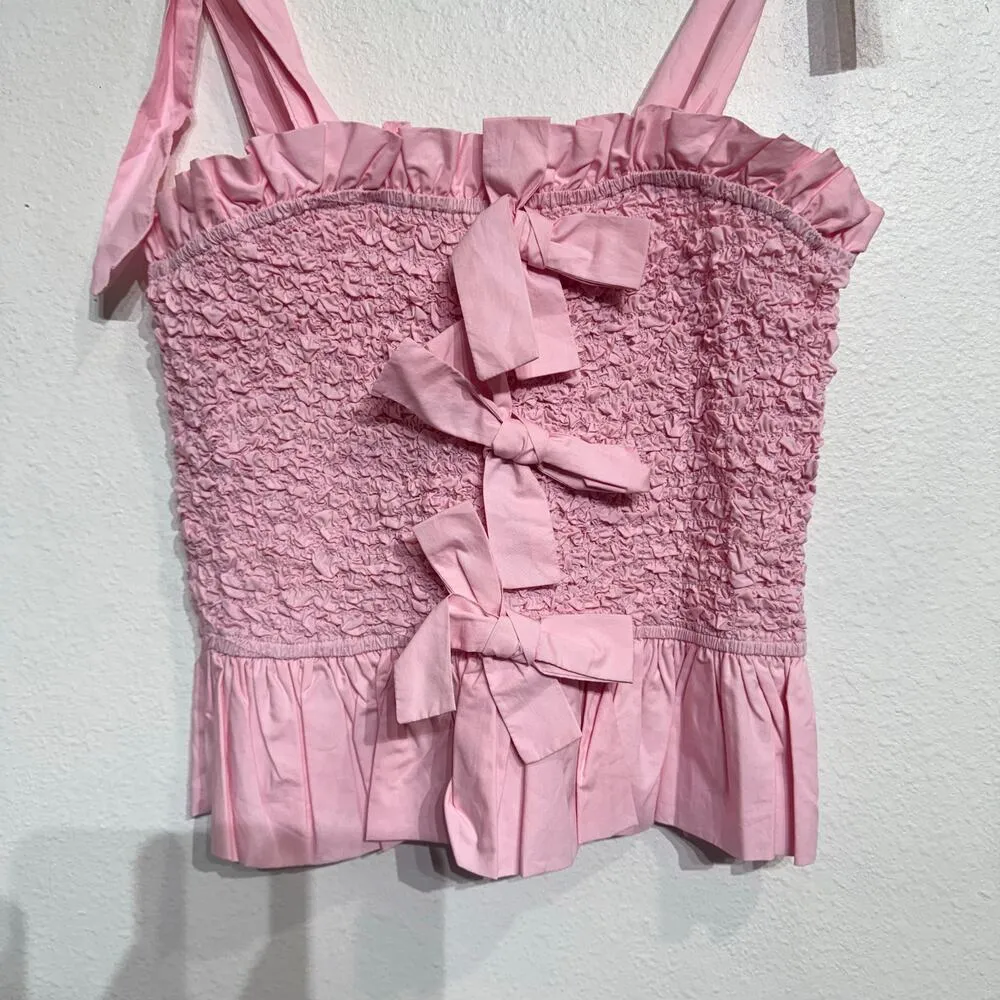 Mable Pink Ruched Tie Shoulder Blouse Sz S - Image 3