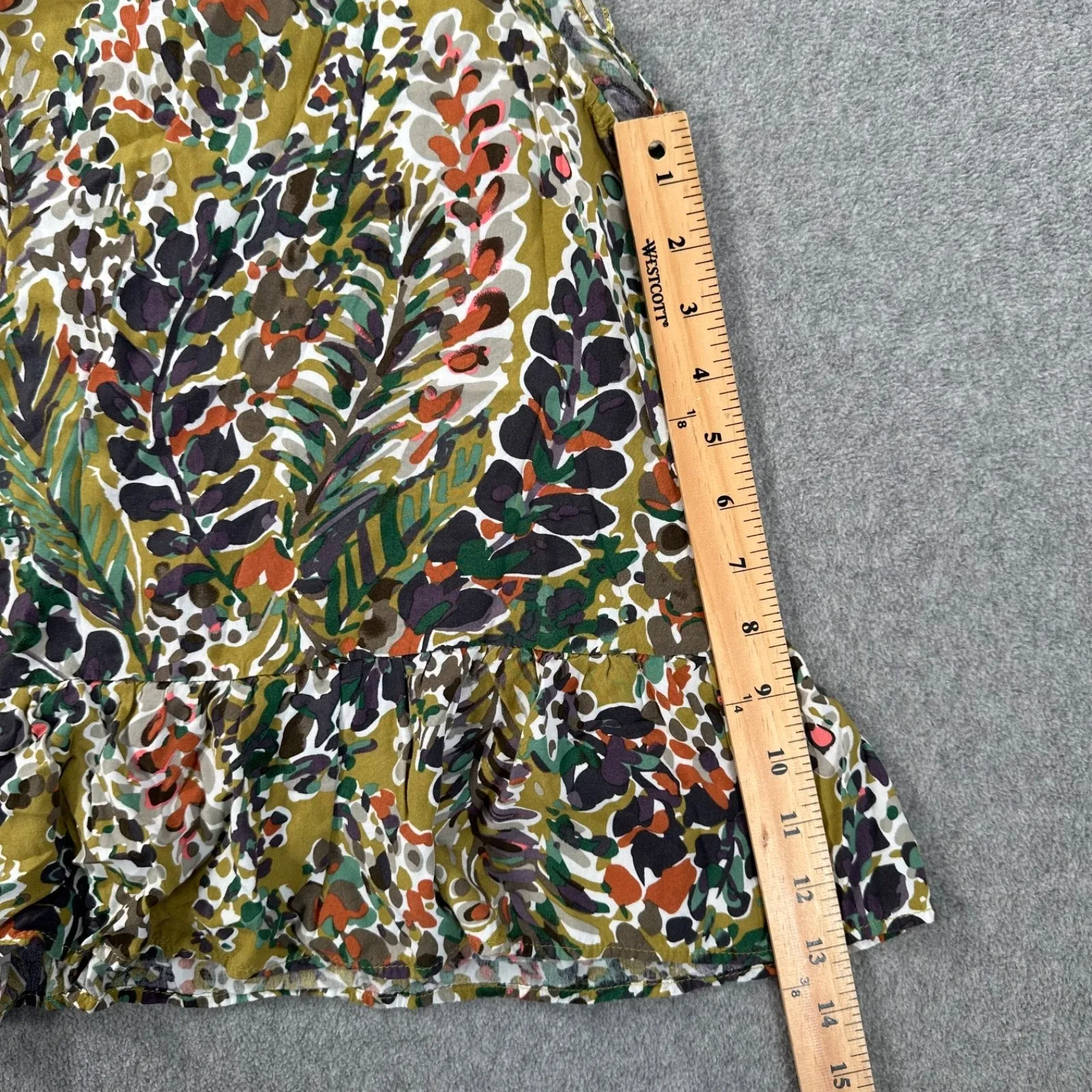 Jodifl High Neck Flutter Sleeve Blouse Women's Large Green Floral Ruffle Hem - Image 4