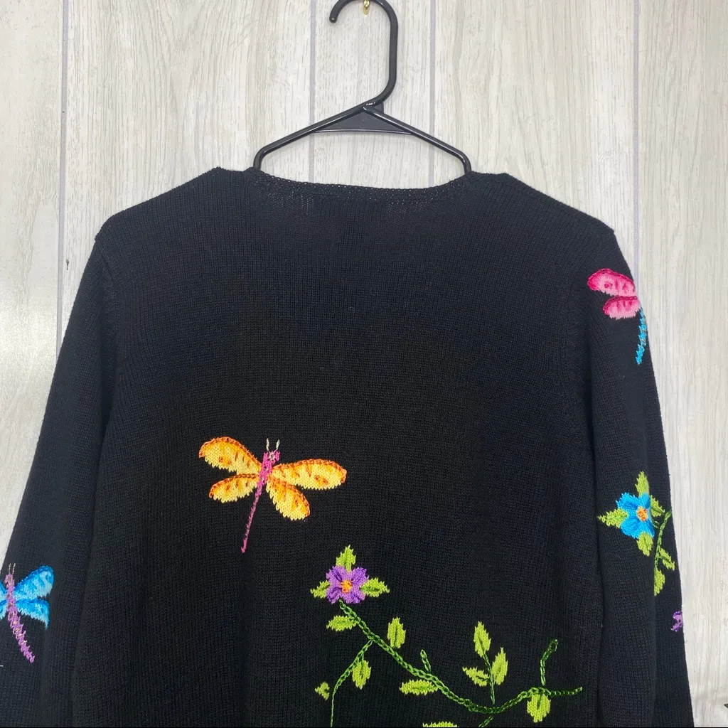 Northern Isles Embroidered Dragonfly Floral Knit Cardigan size M Medium - Image 5