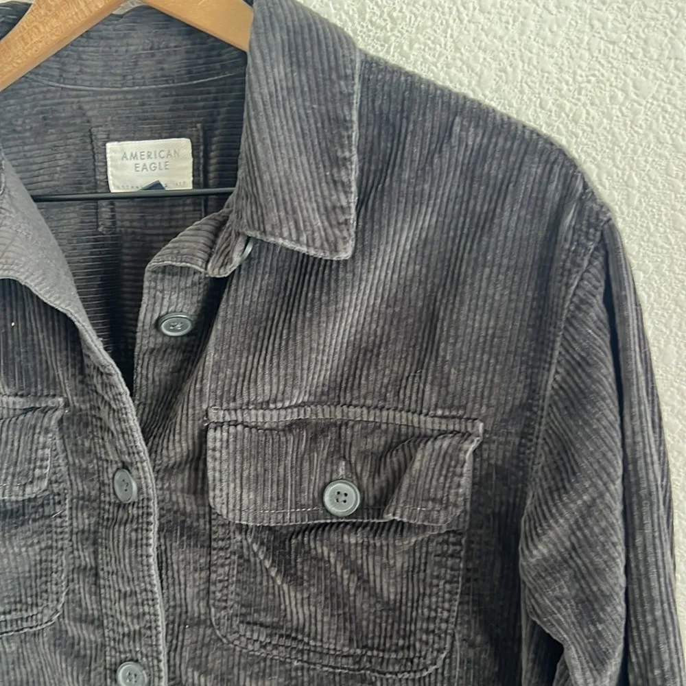 American Eagle Corduroy Shacket Dark Gray Ribbed Front Button Cotton XS - Image 4
