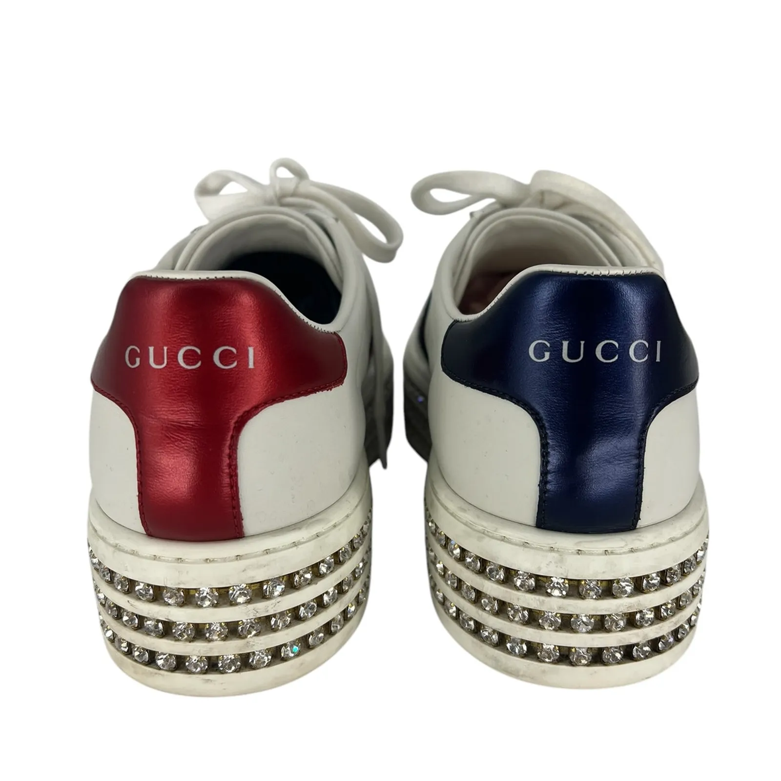 Gucci Ace Web Platform Crystal Embellished Leather Sneakers - Image 8
