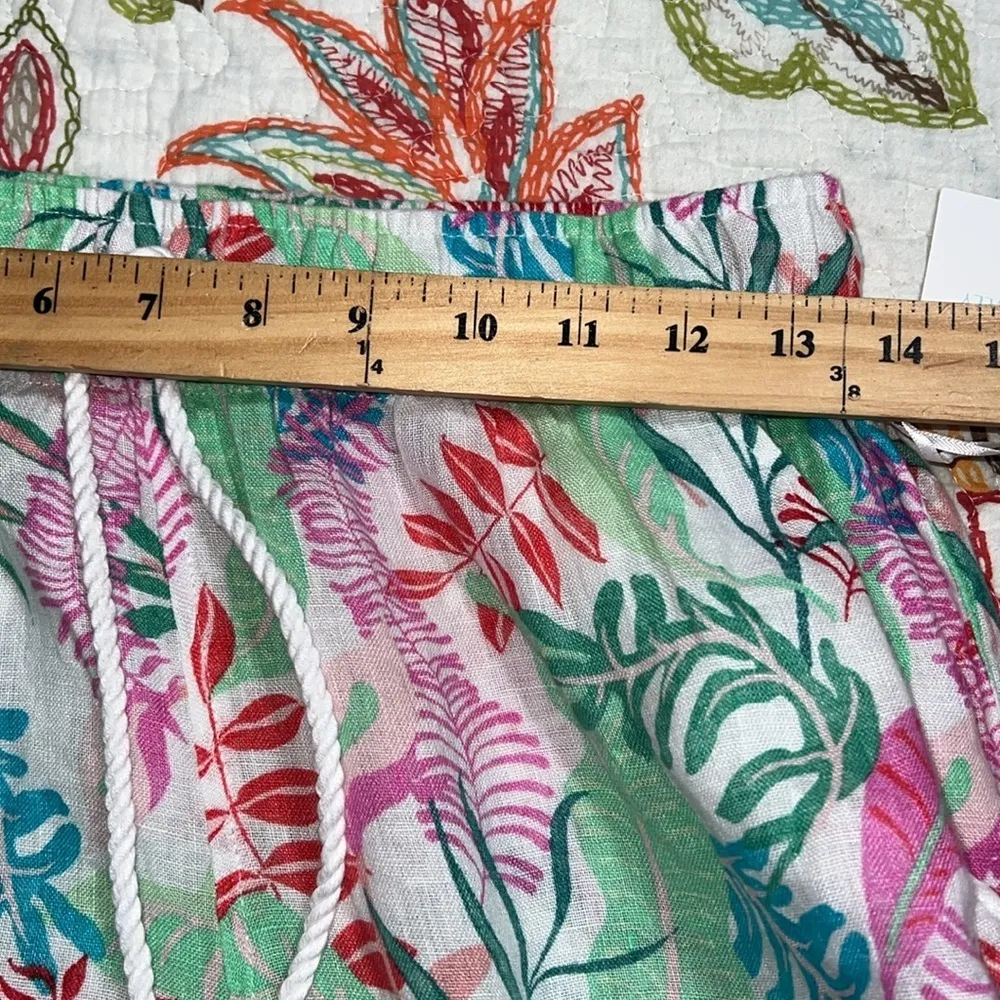 CYNTHIA ROWLEY sz small 100% linen floral pants elastic waist string tie pockets - Image 8