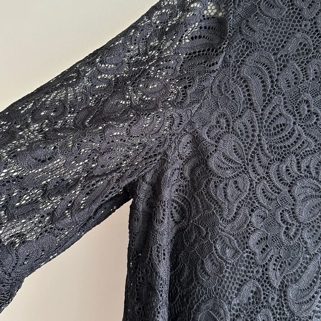 Laundry by Shelli Segal Black Lace Ruffle Balloon Sleeve Blouse, Size Large - Image 8