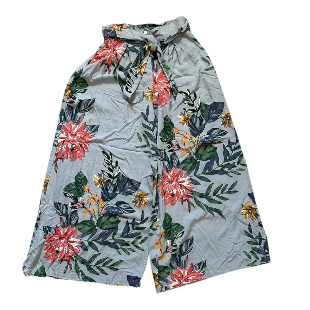 Patrons of Peace Pants Womens Small Gray Blue Floral Tropical Wide Leg Palazzo - Image 2