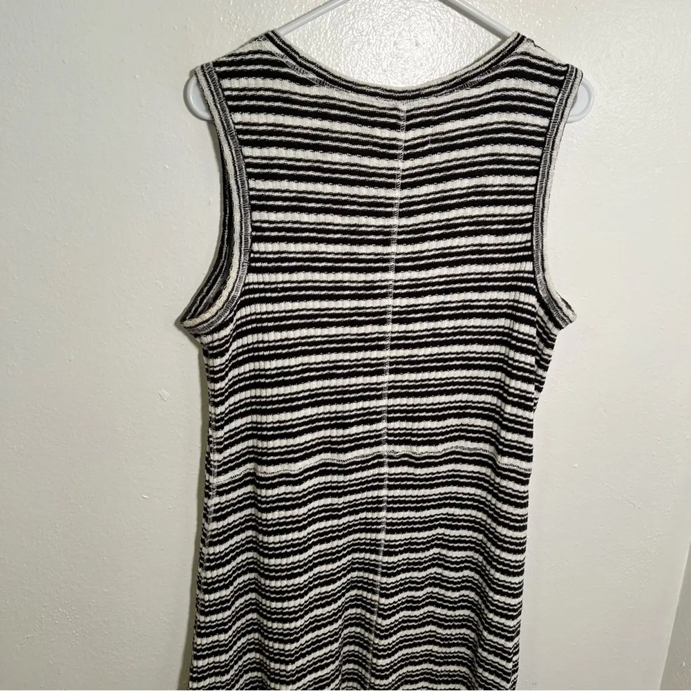 Everlane The Rib-Knit A-Line Tank Dress White Black Stripes L - Image 9