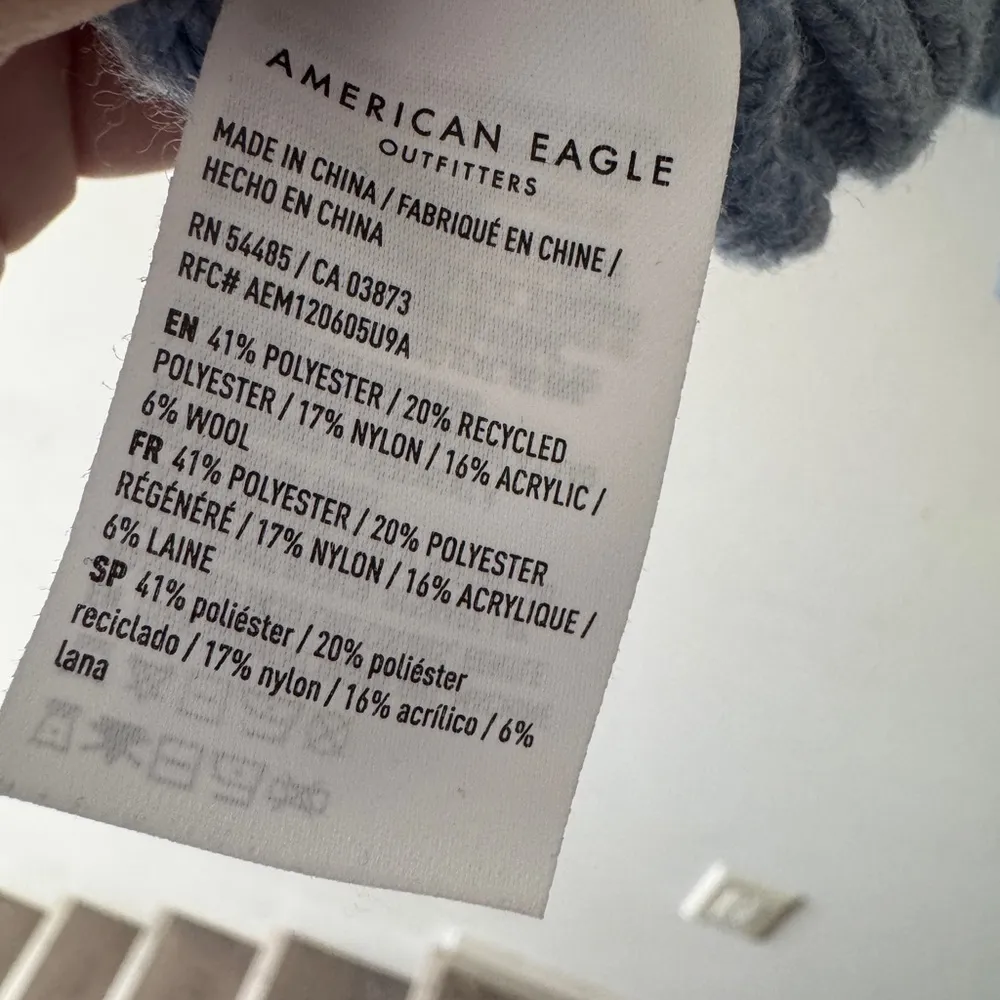 American Eagle Baby Blue Knit Sweater Vintage Green Label Tag Wool Blend - Image 5