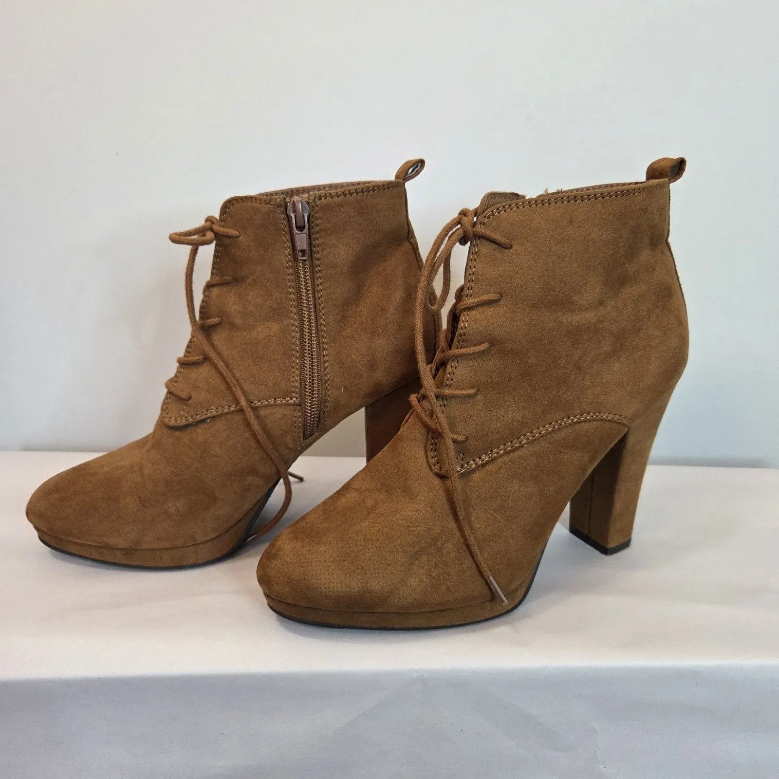 Forever 21 Boots Women’s Brown Faux Suede Ankle Boots Zipper Block Heels 6 - Image 8
