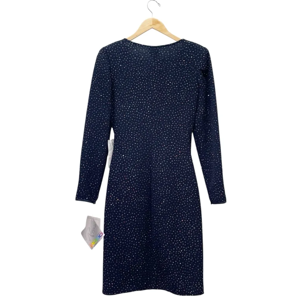 NWT Reggio Millennium 2000 Navy Sparkle Wrap Dress Size 10 Long Sleeve Ruched Blue - Image 5