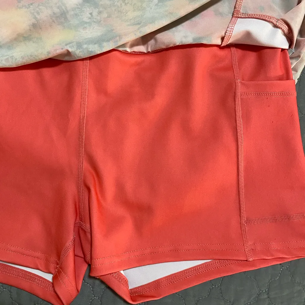 Vogo Persimmon Orange Floral Pleated Skort Skirt Tennis Golf Pickleball - Image 6