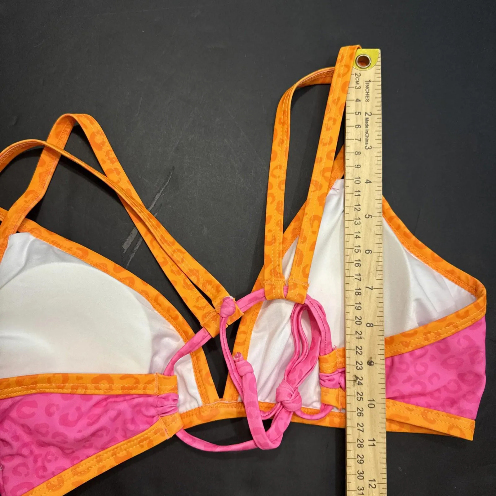 Popvil Neon Orange & Hot Pink Animal Cheetah Print 2 Piece Bikini Small NWOT - Image 9