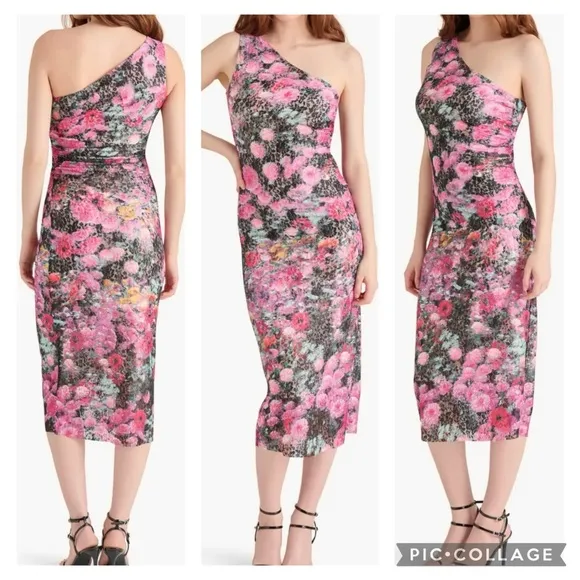 Steve Madden Sache Dress Midi XS Ine Shoulder Floral Lace Bodycon NWT Cocktail - Image 2