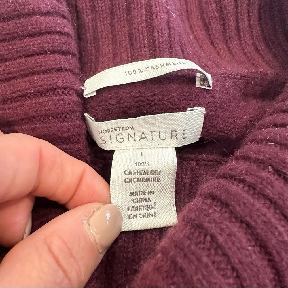 Nordstrom Signature 100% Cashmere Burgundy Split Neck Sweater​​​​ - Image 5