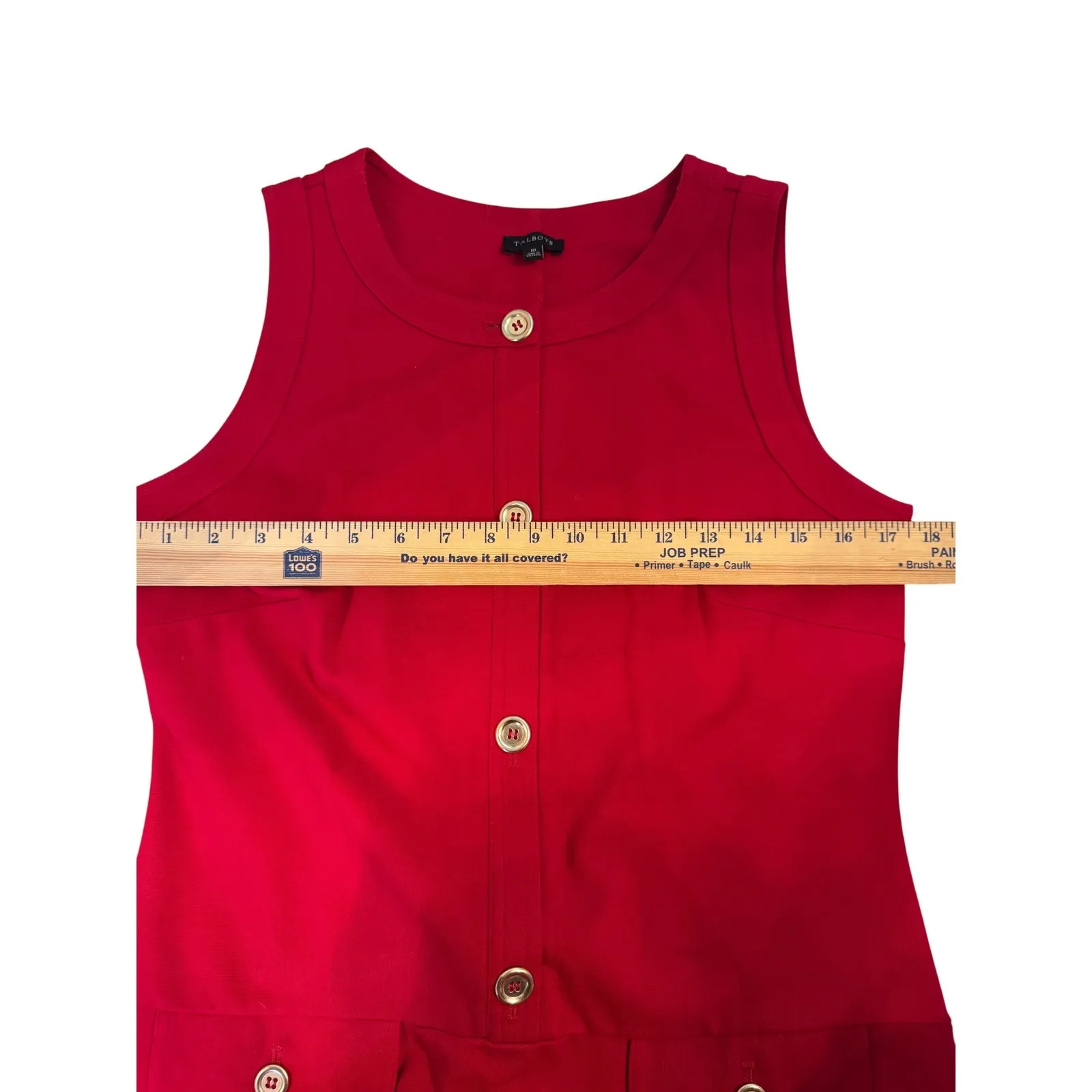 Talbots Red Sleeveless Sheath Dress Gold Button Pockets Size 10 - Image 7
