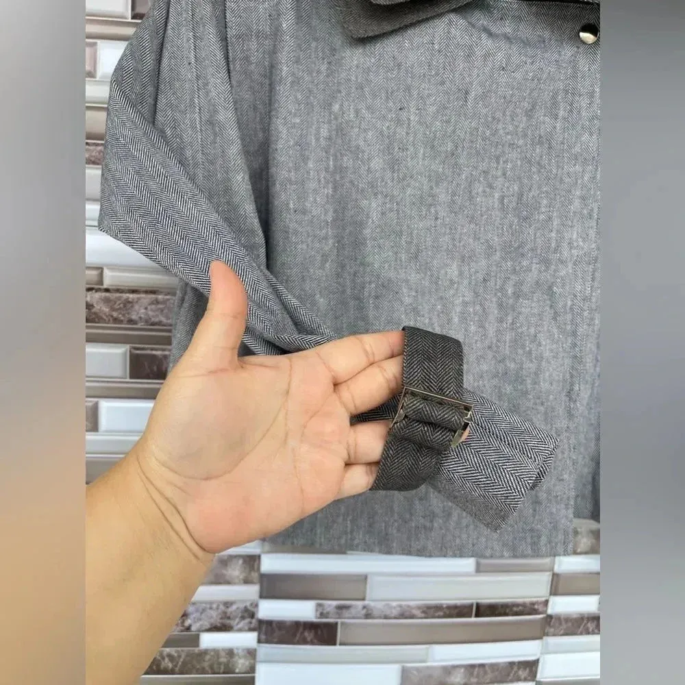 Kaelen boxy herringbone double collar jacket XS Blue - Image 3