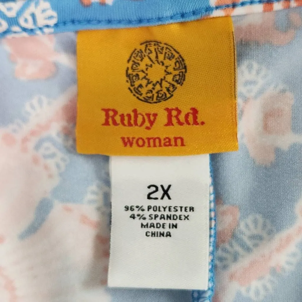 Ruby Rd. Blue Floral Print Knee-Length Shift Dress Size 2X Summer Floral Dress - Image 7