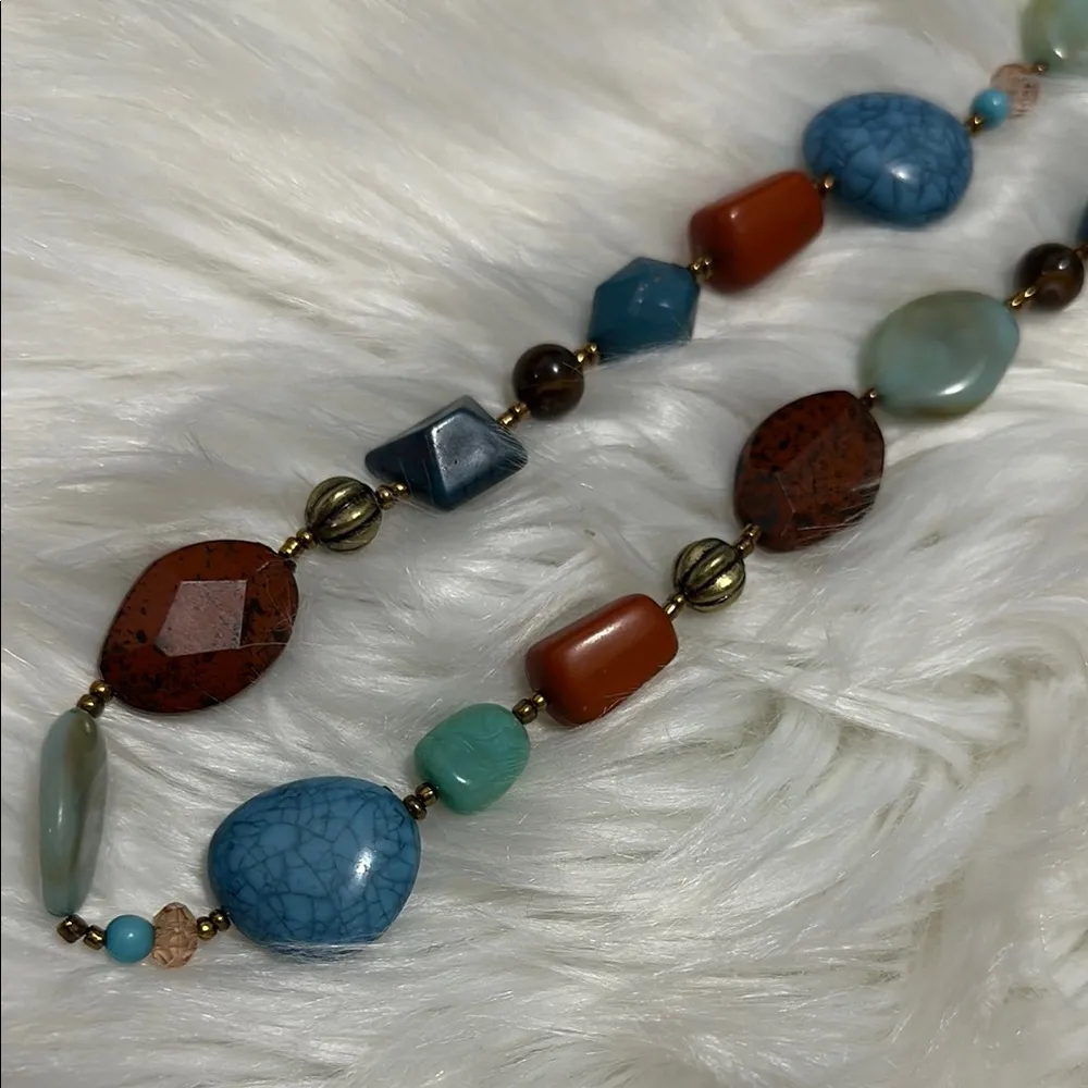 Vibrant Blue and Orange Beaded Long Necklace - Image 3