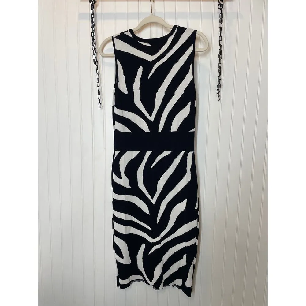 New York & Company Sleeveless Midi Sweater Dress Black & White Zebra Stripe M Size M - Image 2