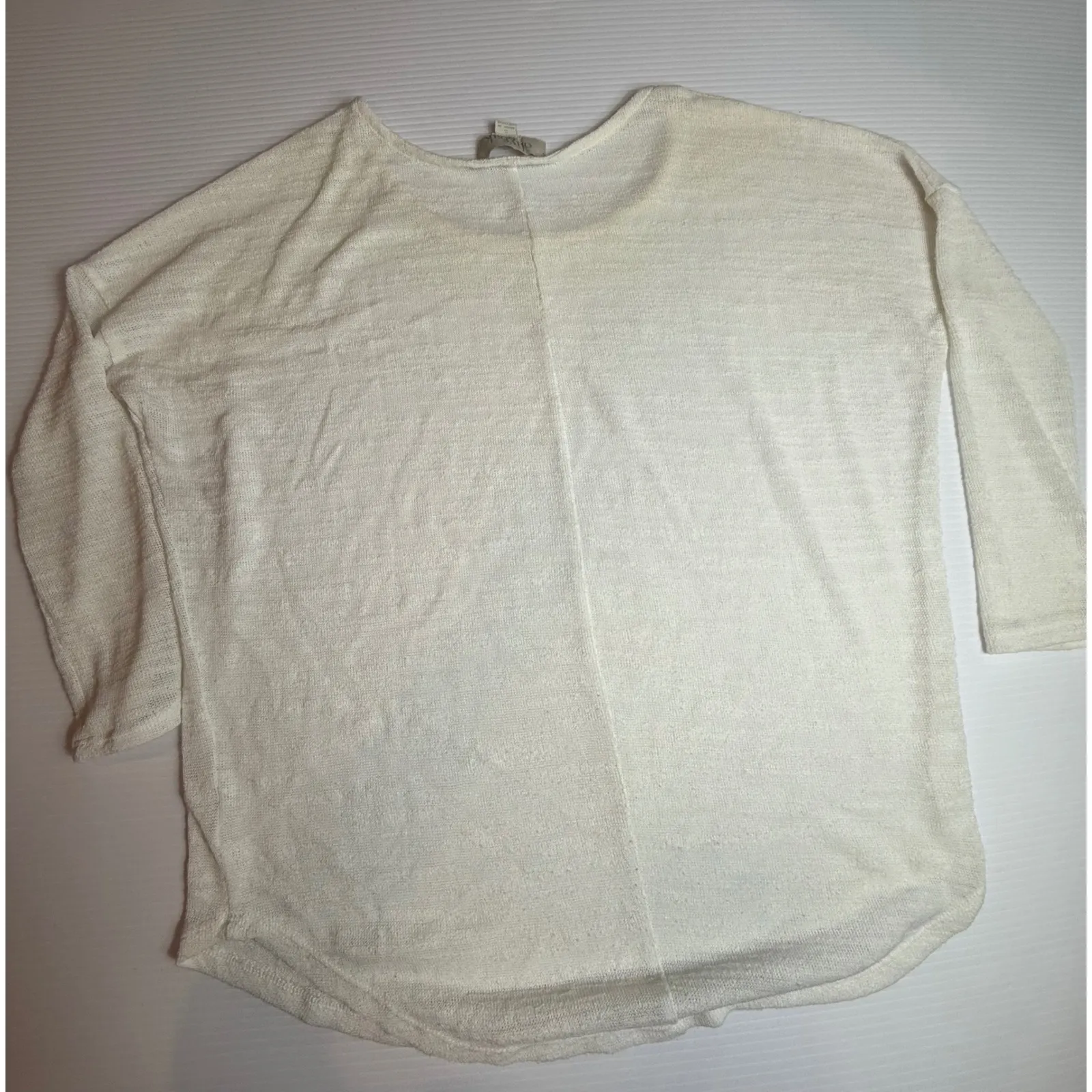 Olive &‎ Oak Womens Cream Textured Knit 3/4 Sleeve Round Neck Top Size S - Image 5