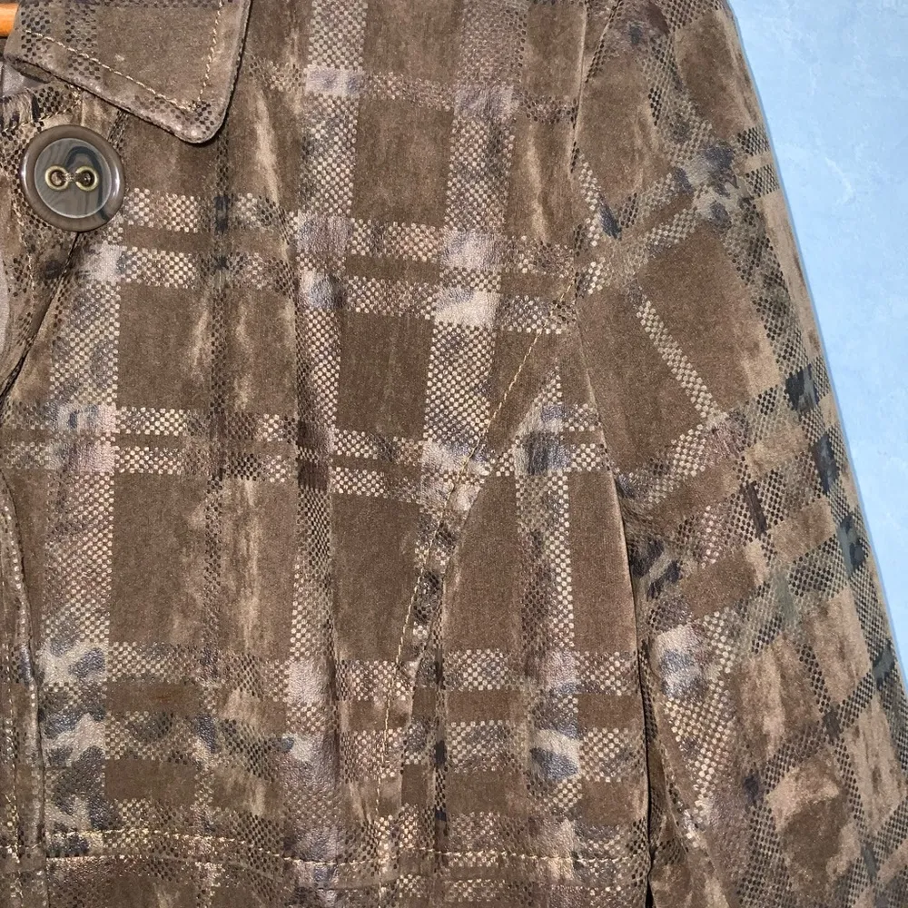 Bamboo Traders Brown Babydoll Animal Print Window Pane Button Front Jacket PM Size undefined - Image 5