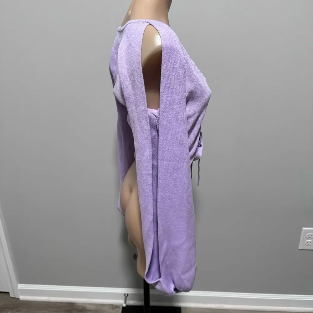 Majorelle Zowie Purple Crop Sweater Lilac Purple Revolve Small Cinch Tie Cut Out - Image 6