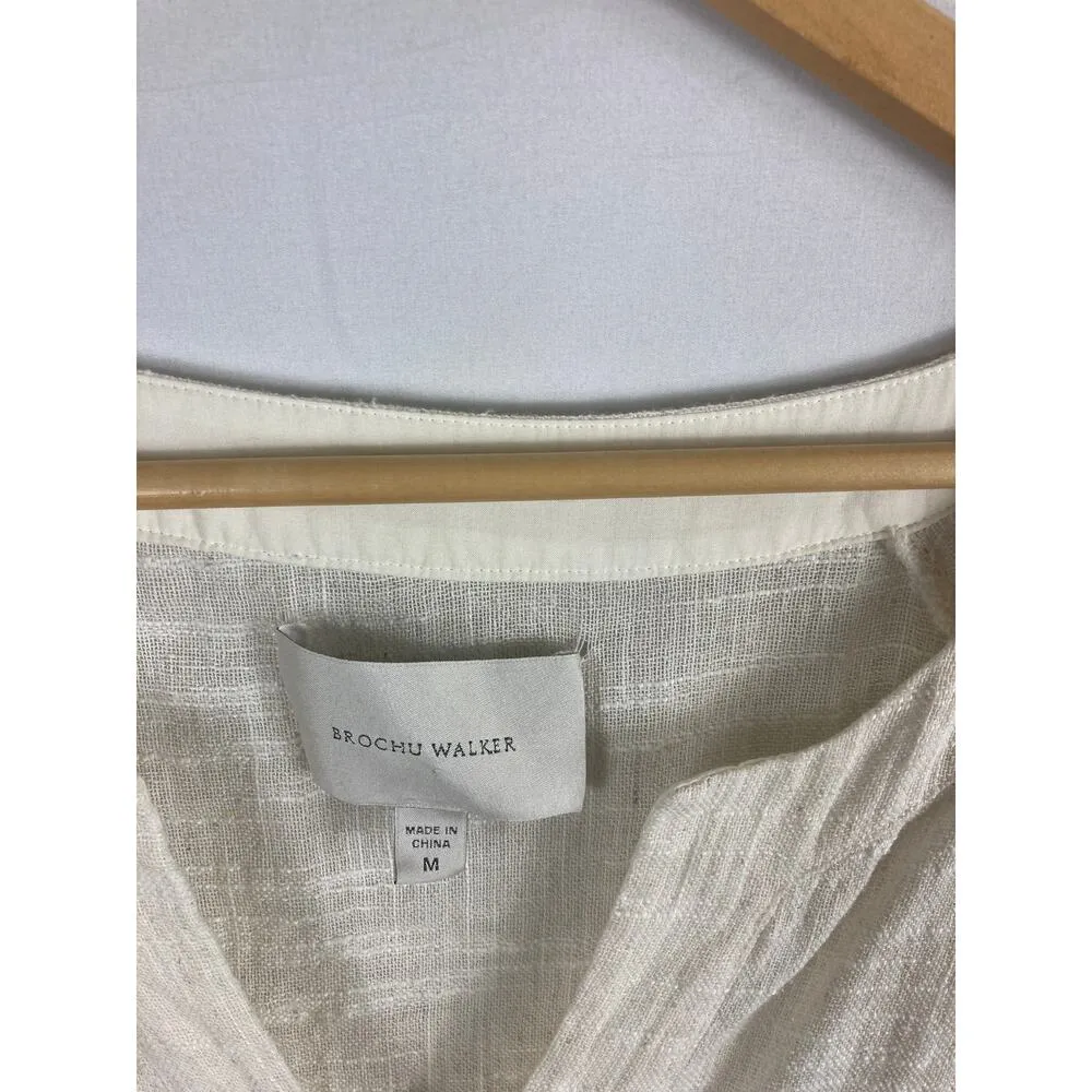 Brochu Walker Gauzy Split Neck Popover Linen Blend Top Size Medium - Image 3