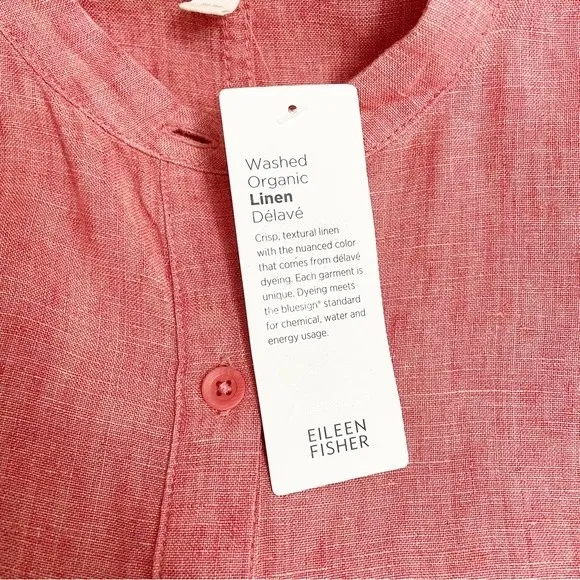 NWT Eileen Fisher Round Neck Linen Shift Dress Coral Size PS | Petite Small NEW - Image 12