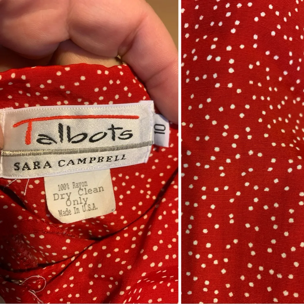 TALBOTS SARA CAMPBELL VINTAGE 1990'S RED WITH WHITE POLKA-DOTS SHIRT DRESS (10) - Image 10