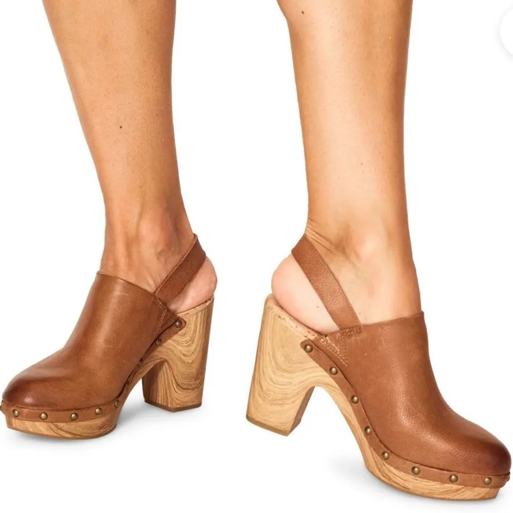 Darby Burnished Leather Platform Slingback Clogs New! - Image 3