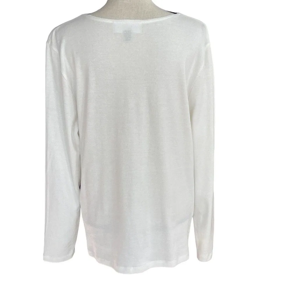 Karen Scott X-Large Top Holiday Christmas Snowflakes Long Sleeve Stretch White - Image 4